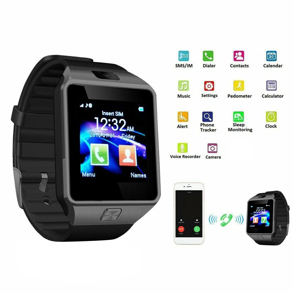 Watch Smart DZ09 Bluetooth Sport Wristwatch 1.56 ″ Touch Screen Bracelet Multimedia Phone Remote Tracking Anti-Lost Wristwatch