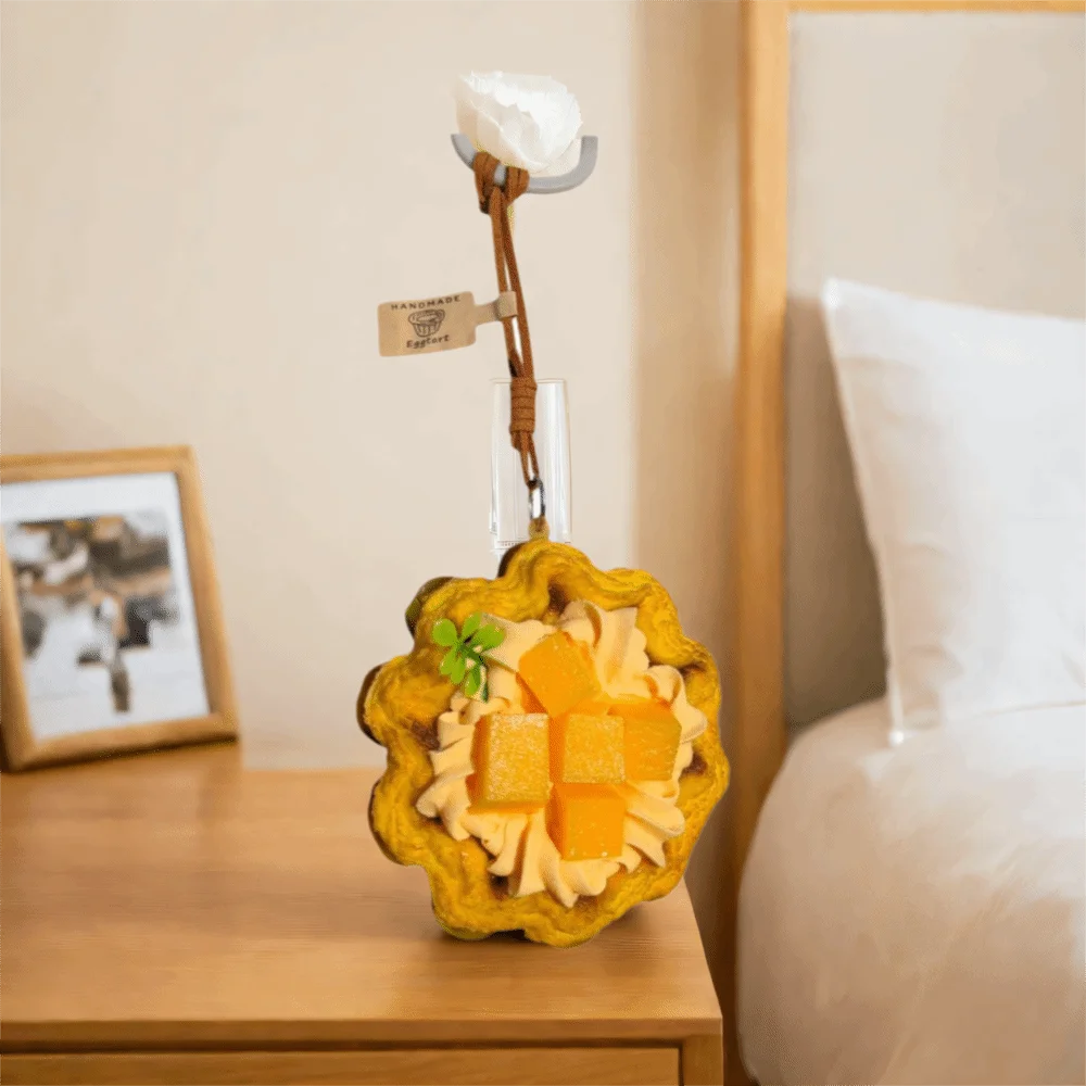Simulation Food Egg Tart Keychain Miniature Dessert Sunflower Egg Tart Model Keyring Personality Design Flower Shape