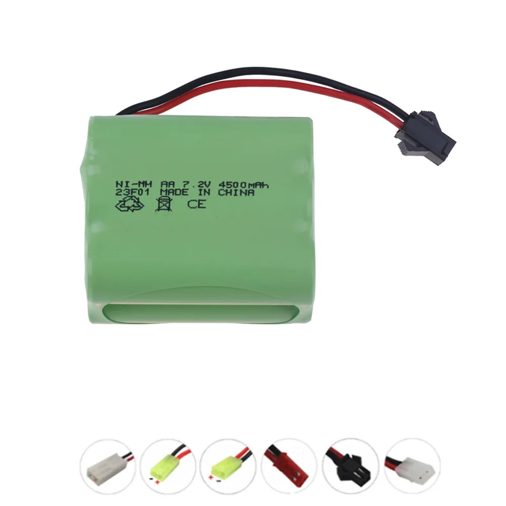 Rc 장난감용 NiMH 배터리, 자동차 탱크 기차 로봇 보트 Ni-MH AA 충전식 배터리 팩, 7.2v, 4500mah, 6*1.2v, 2800mah, 7.2v