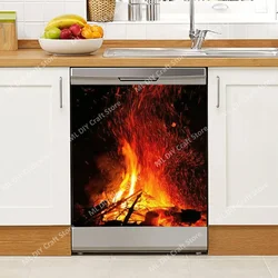 Village Creative Fireplace Dishwasher Full Door Cover Sticker Kitchen Dishwasher Front Cover Flame Panel Dishwasher Sticker