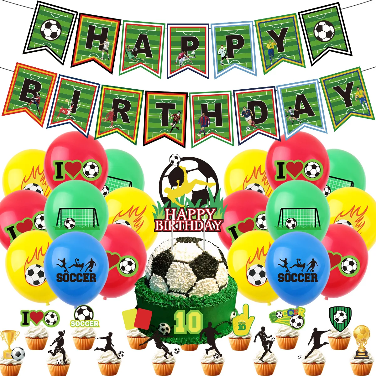 

Soccer Football Theme Birthday Party Decorations Balloons Football Latex Balloons Soccer theme Cake Topper Happy Birthday Banner