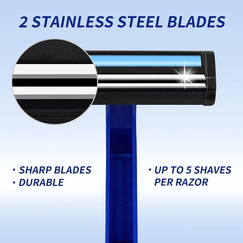 Disposable Razors Bulk for Shave - Mens Bulk Razors for Shaving with Lubricating Strip & 2 Stainless Steel Blades