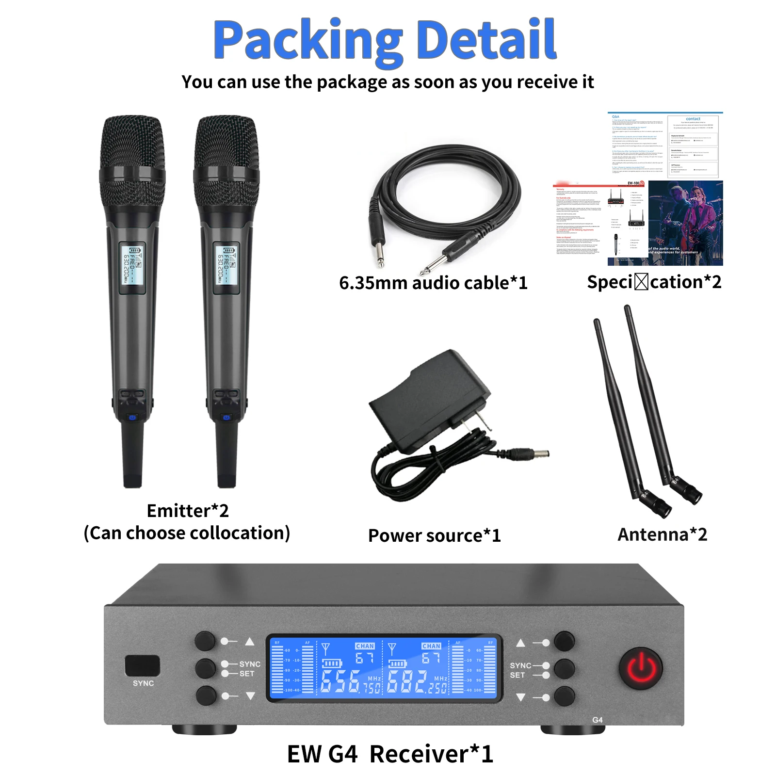 Top Quality! EW-G4 Professional Dual Wireless Microphone Stage Performance 2 Channels UHF Karaoke Metal Handheld SKM9000 Mic