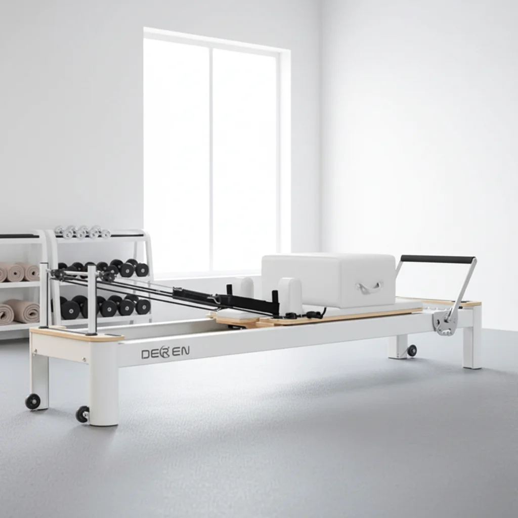 

Factory Price Home Studio Yoga Training Wood Aluminum Pilates Equipment White Aluminum Reformer Pilates Bed Machine