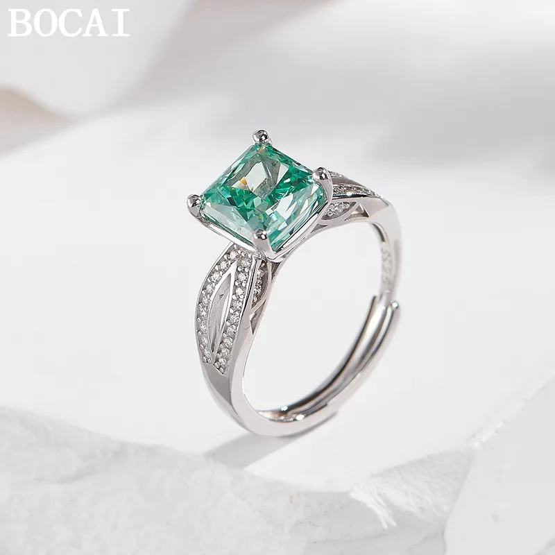 

BOCAI S925 Pure Silver Jewelry Simple Yet Luxurious Set With Square Zirconia Engagement Ring Women's Selected Gift