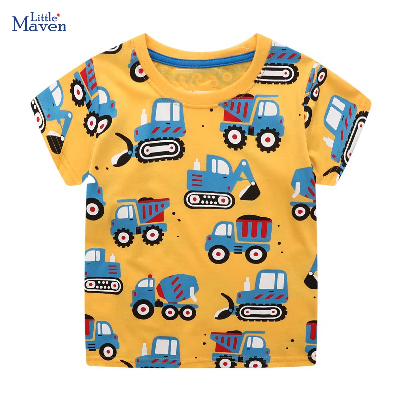 Little Maven 2025, Sommer, neue Tops, Kinderkleidung, Cartoon-Bagger, Fahrzeug, Kinderkleidung, Baby-Jungen, kurzärmelige T-Shirts