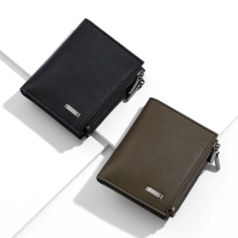 Men's Wallet With Zipper High Quality Fold Man Change Purse Photo Coin Purses Card Holders Short Wallet With Picture Coin Bag