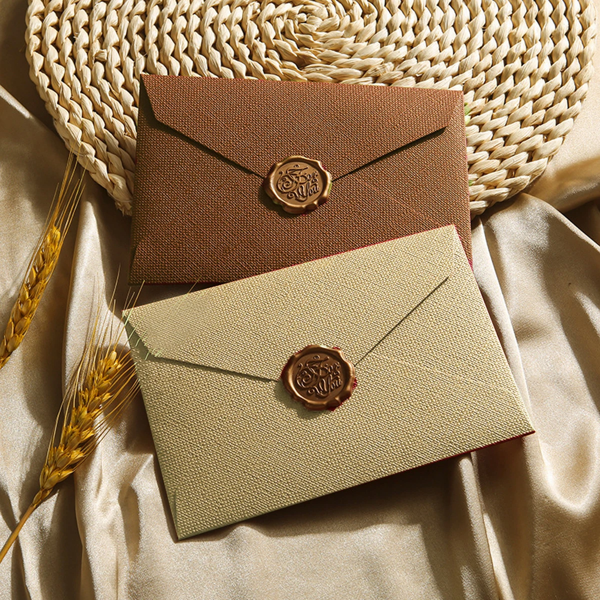 3Pcs Deluxe Linen Envelope and Letter Set with Wax Seal - Perfect for DIY Gifts, Wedding Invitations and Office Use