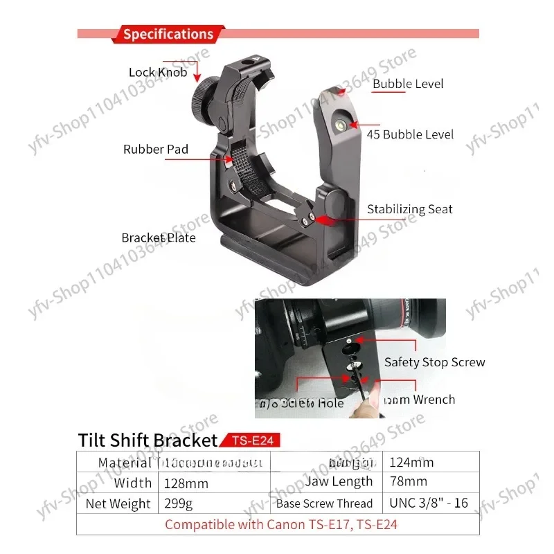 TS-E24, TS-E17 TS-E24 Tilt Shift Wspornik obiektywu Statyw Płytka szybkiego uwalniania Płytka podtrzymująca obiektyw teleobiektyw