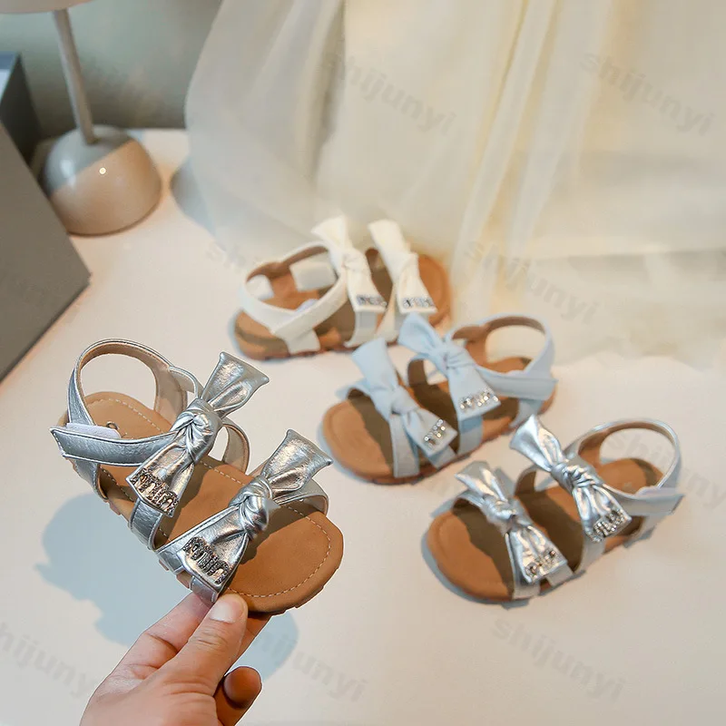 

Children's Bow Design Fashion Casual Flat Sandals 2025 New Summer Girls' Open Toe Soft Sole Comfortable Versatile Princess Shoes