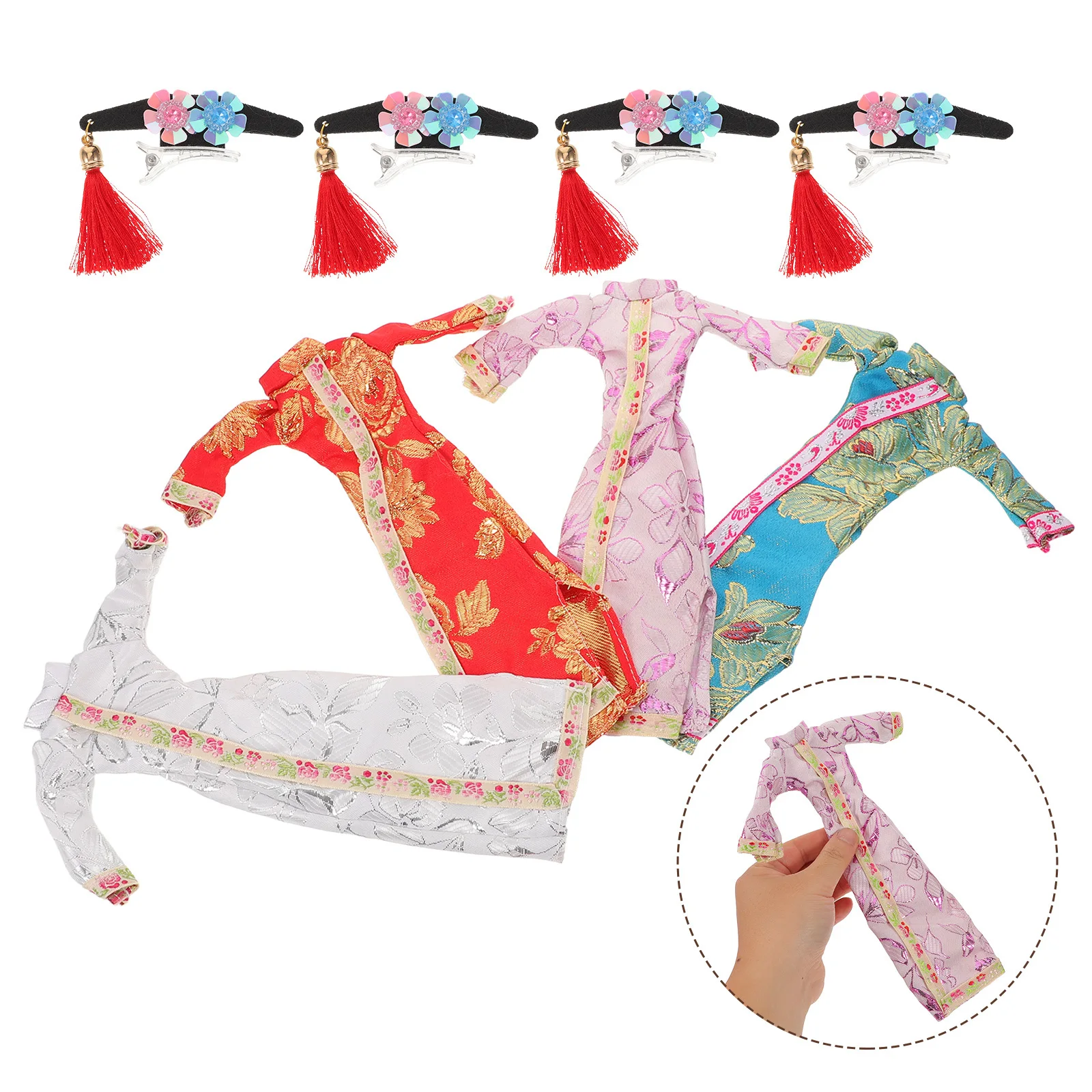 

4Sets Cheongsam for Lovely Floral Chinese Style Dress 30Cm Sturdy Vintage Design Role Play Outfit Accessories