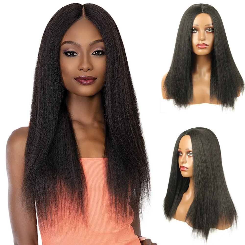 

Synthetic Kinky Straight Hair Wigs Brazilian Yaki Straight Wigs For Women Hair full Machine Made wig Girl's Daily Party Cosplay