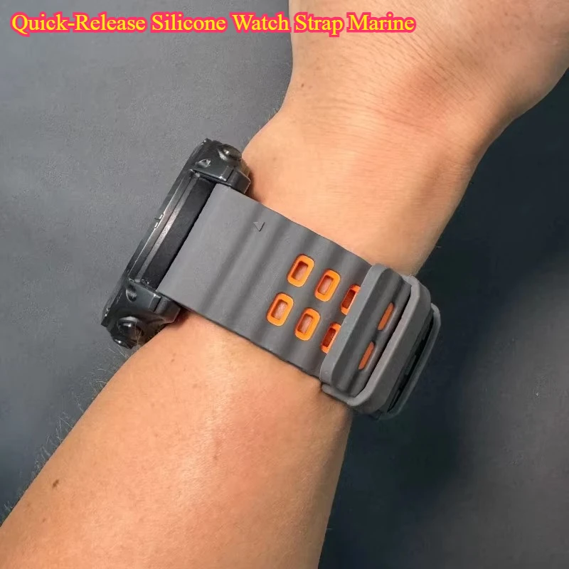 Quick-Release Silicone Watch Strap Marine - Two-Tone 316SS Buckle for Garmin Fenix 5-8 Tactix