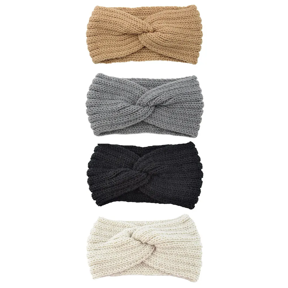 4Pcs Warm Breathable Woven Hairband Hand-Woven Woolen Yarn Headband Skin-Friendly Anti-Skid Ear Warmers for Cycling Camping