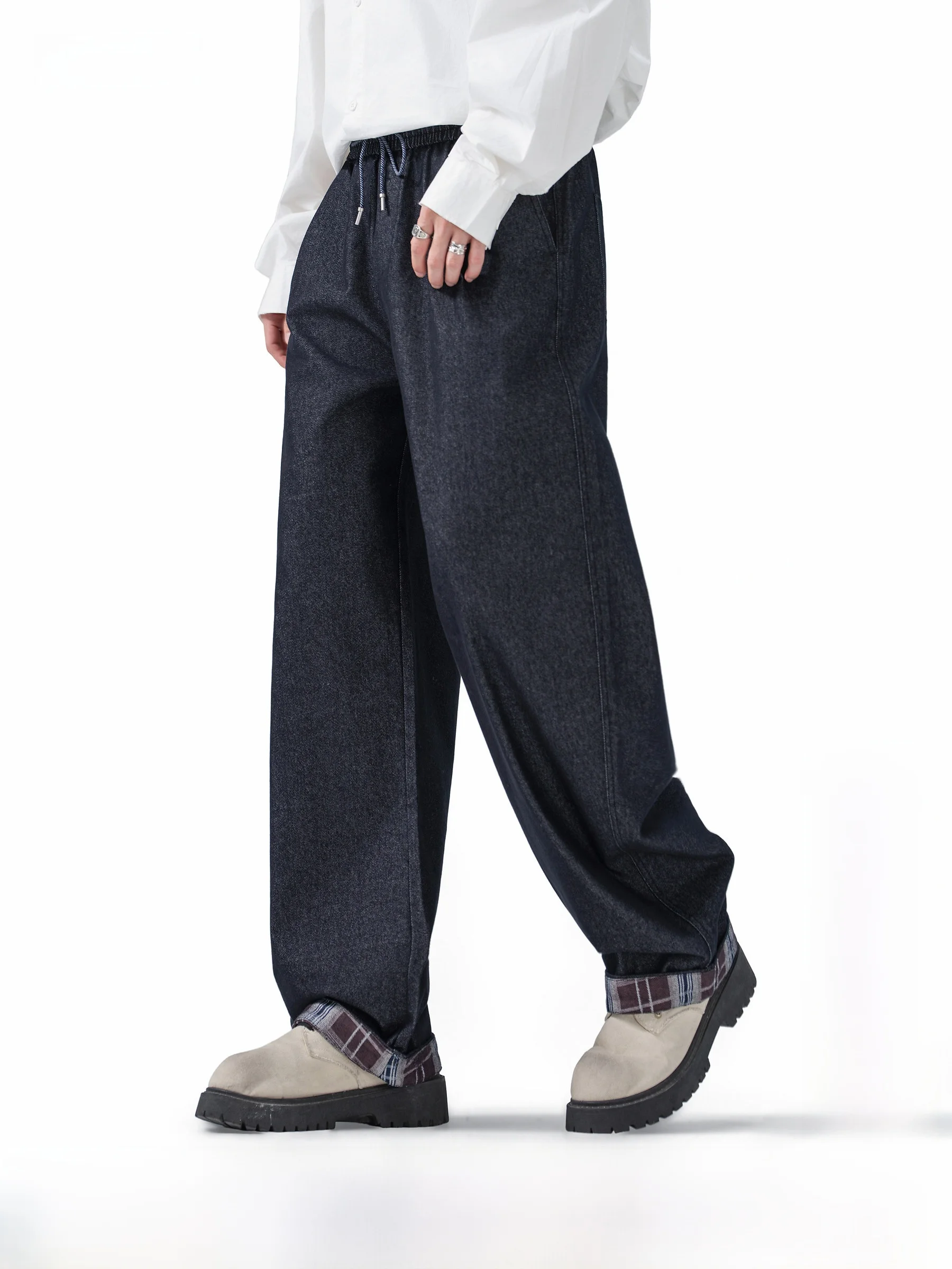 AOGZ American Retro Plaid Men's Loose Straight Leg Casual Long Pants Canvas Material mid Waist Pocket Design Autumn Leisure J...