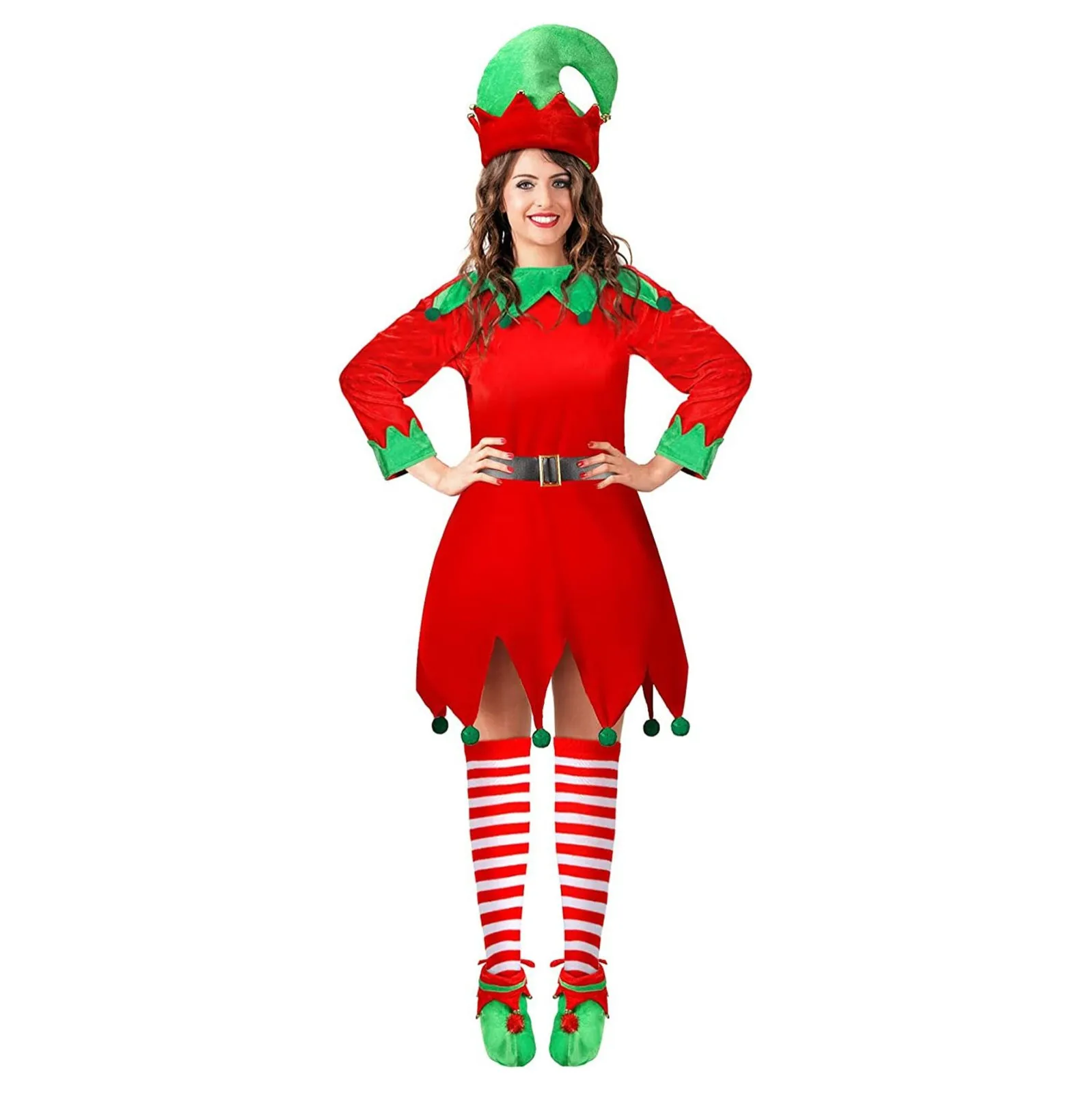 

Adorable Red Elf Hooded Dress With Hat For Christmas Festive Costumes For Women Perfect For Holiday Parties Performances