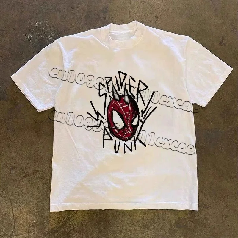 

American Street Spider Man Short Sleeve 3D Printed Letter T-shirt for Men and Women Hiphop Loose Top
