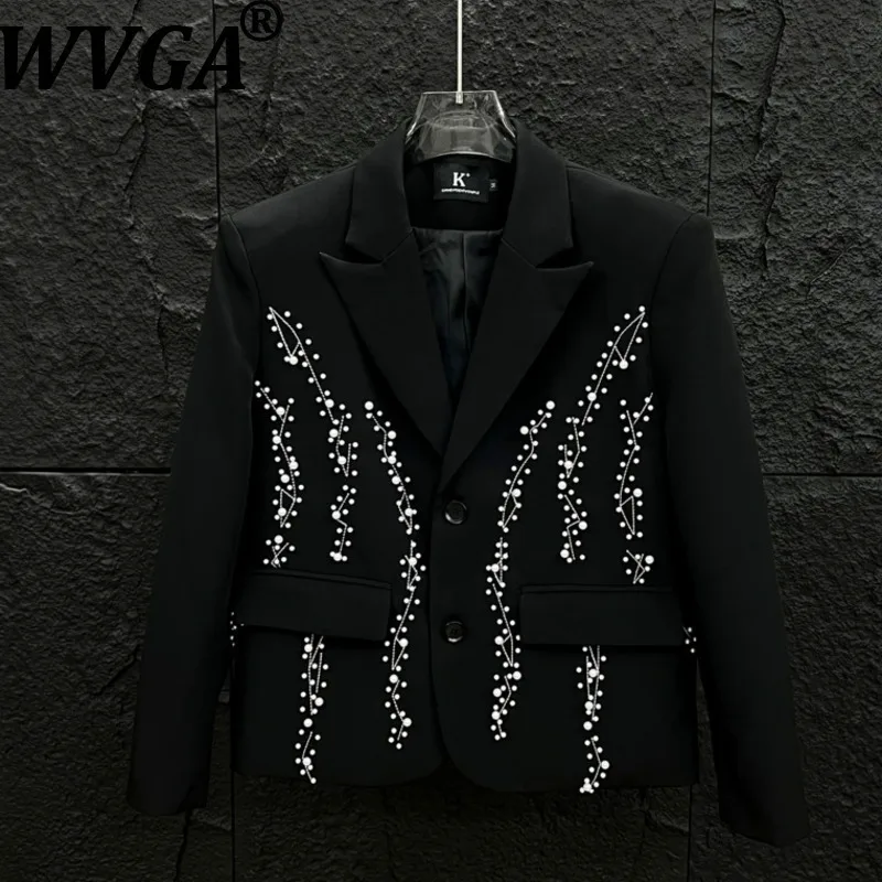 

WVGA Spring Autumn New Man Tide Pearl Embellished Trendy Short Blazer Niche Stylish Casual Padded Shoulder Suit Coats Ins W12528