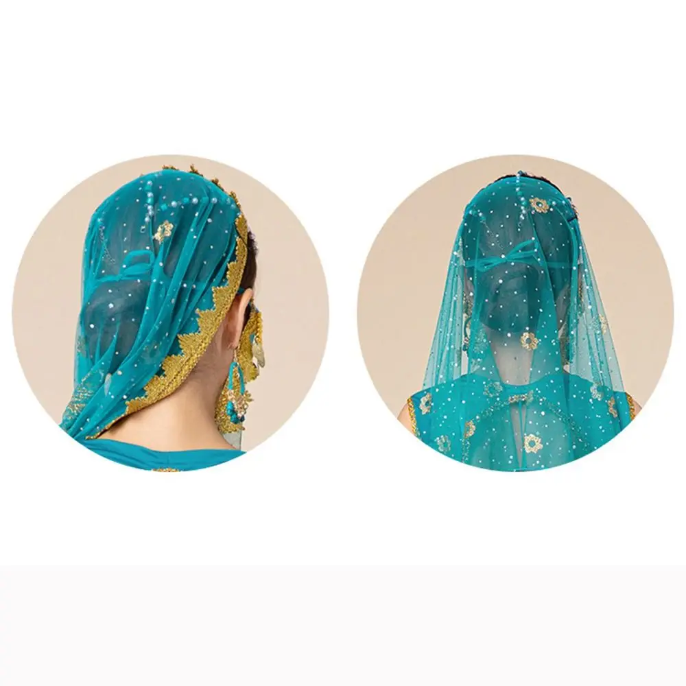 Copricapo in rete Modello floreale Performance Prop Copricapo di danza indiana Accessori per spettacoli di danza Foulard di danza del ventre