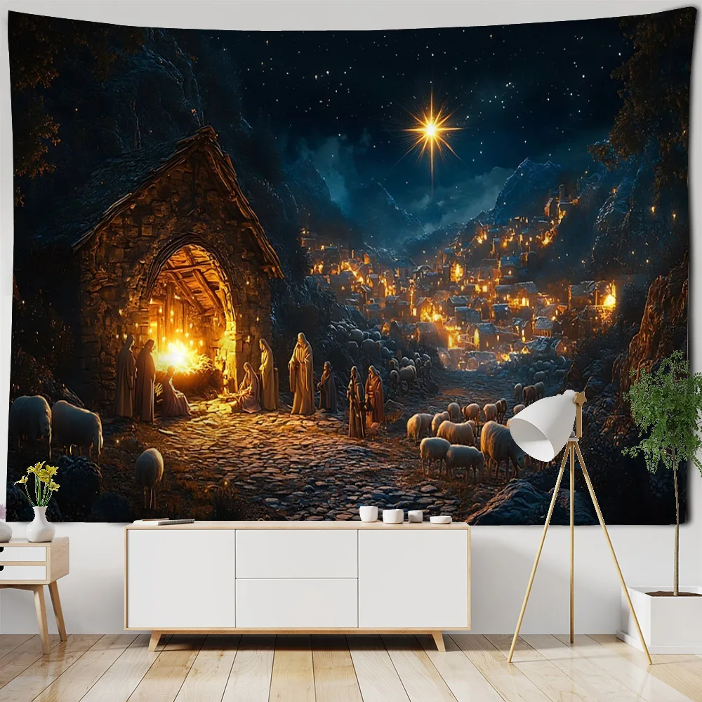 Christmas tapestry, retro art painting wall hanging, Santa Claus, Jesus, wall decoration, living room, bedroom, art decoration