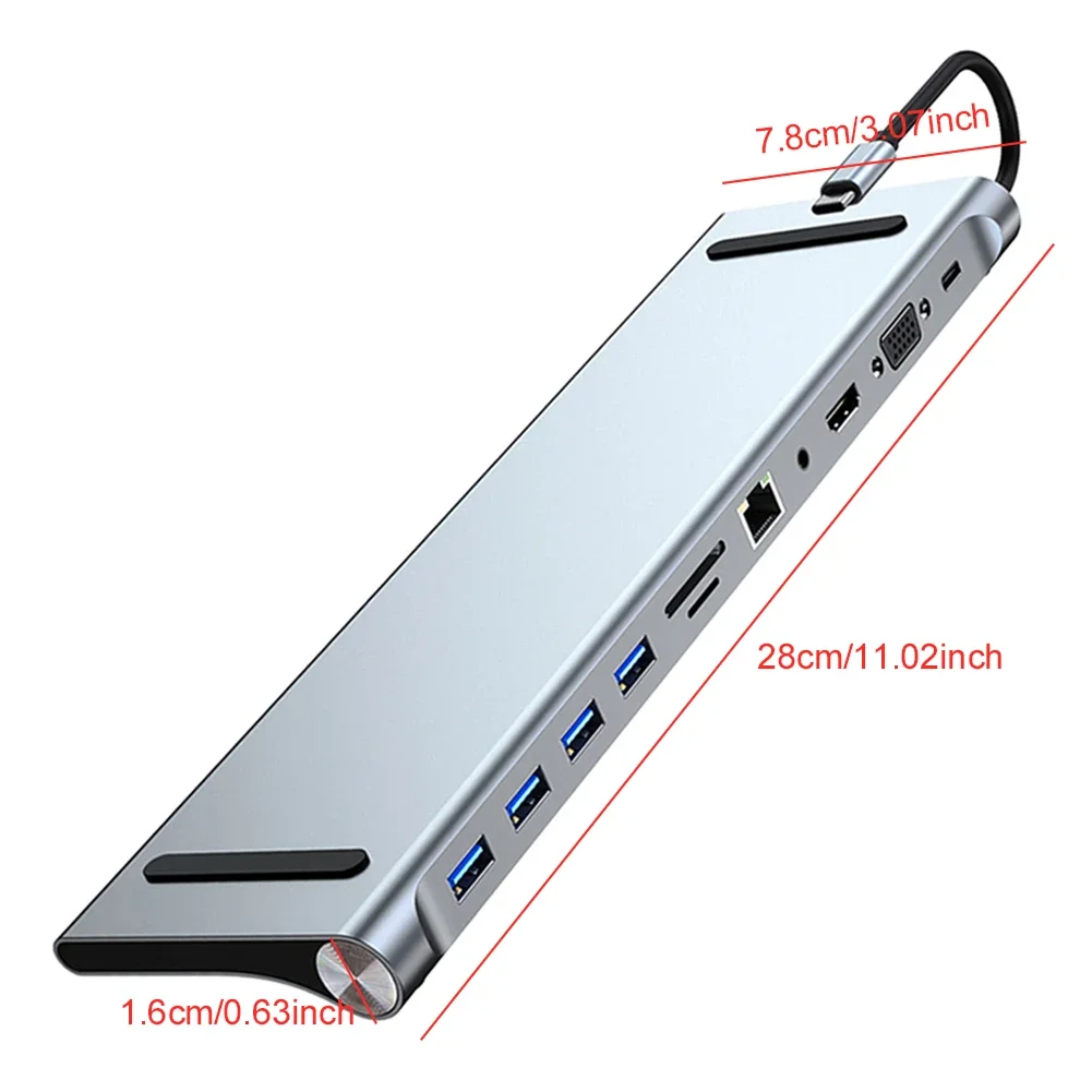 قاعدة توصيل USB C 11 في 1 مع محول VGA Ethernet متعدد المنافذ متوافق مع HDMI بقدرة 100 وات PD SD/TF صوت للسطح/HP/Dell/Lenovo/MacBook