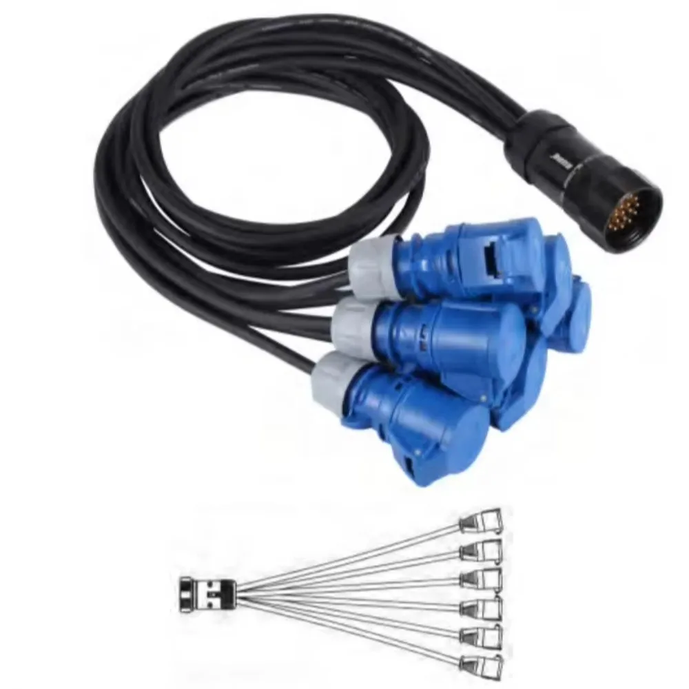 19Pin Socapex Male Plug to 6 Male Powercon CEE 16A Power Cable 5meter