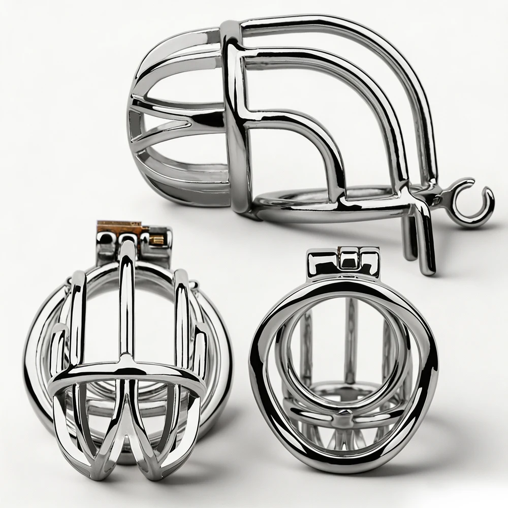 Jaula de castidad masculina LEZEE Bend con cinturón de castidad, jaulas metálicas para pene, anillo de bloqueo uretral, juguetes sexuales BDSM para hombres