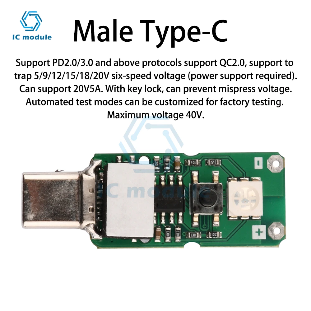 Type-C USB-C PD2.0 3.0 to DC USB Decoy Fast Charge Trigger Poll Detector Charging Module