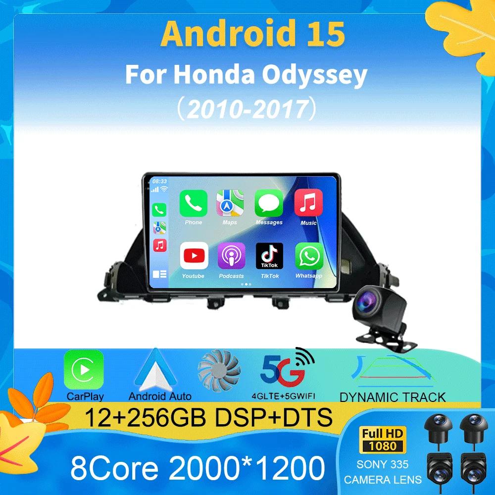 For Honda Odyssey 2010 - 2017 Car Radio Multimedia Video Player GPS Navigation 2 din 8Core Android 15 Auto 2Din CarPlay Auto RDS