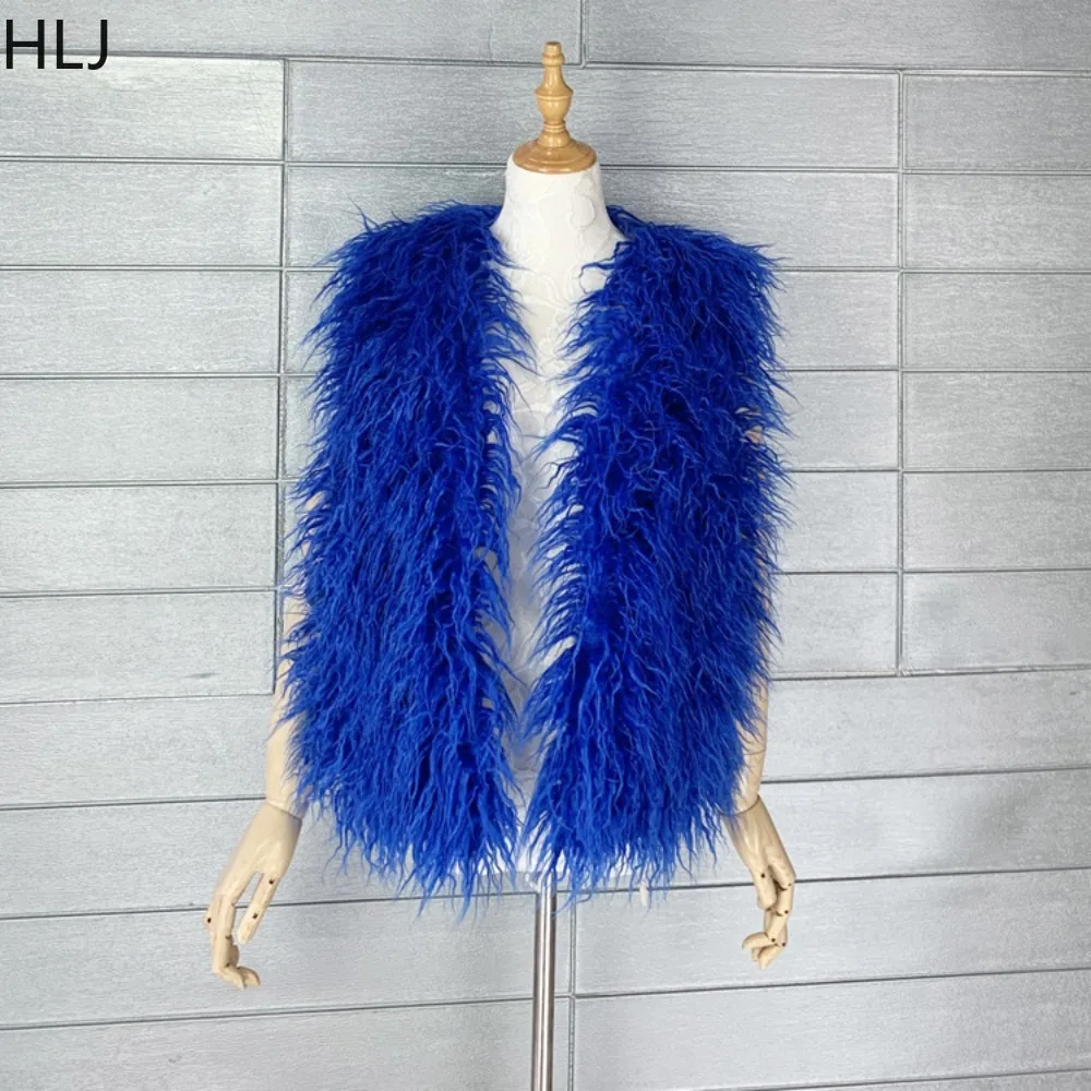 HLJ موضة ملونة الأغنام فو الفراء سترة المرأة سترة الفراء الاصطناعي صوف الضأن معطف دافئ بلا أكمام الخريف سترة جديدة الملابس