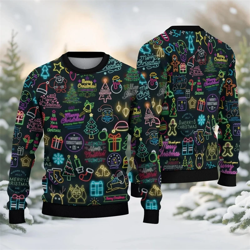 Christmas Colorful LED Light Pattern Ugly Sweater Candy Santa Claus 3D Printed Ugly Sweater Holiday Gift Unisex Pullover