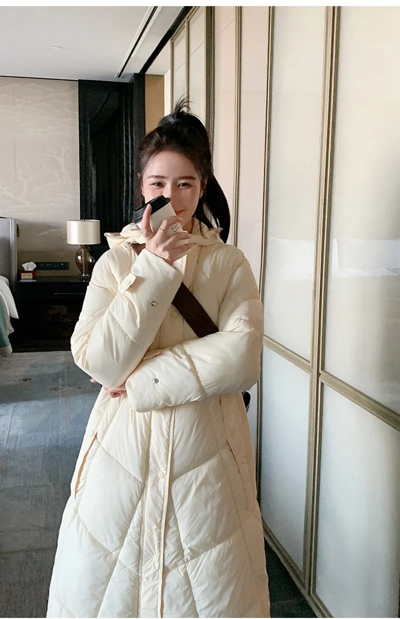 2026 Fashion Down Cotton-padded Jacket Women's Winter X-long Parkas Thicken Warm Top Hooded Coat Loose A-line Quilted Outerwear