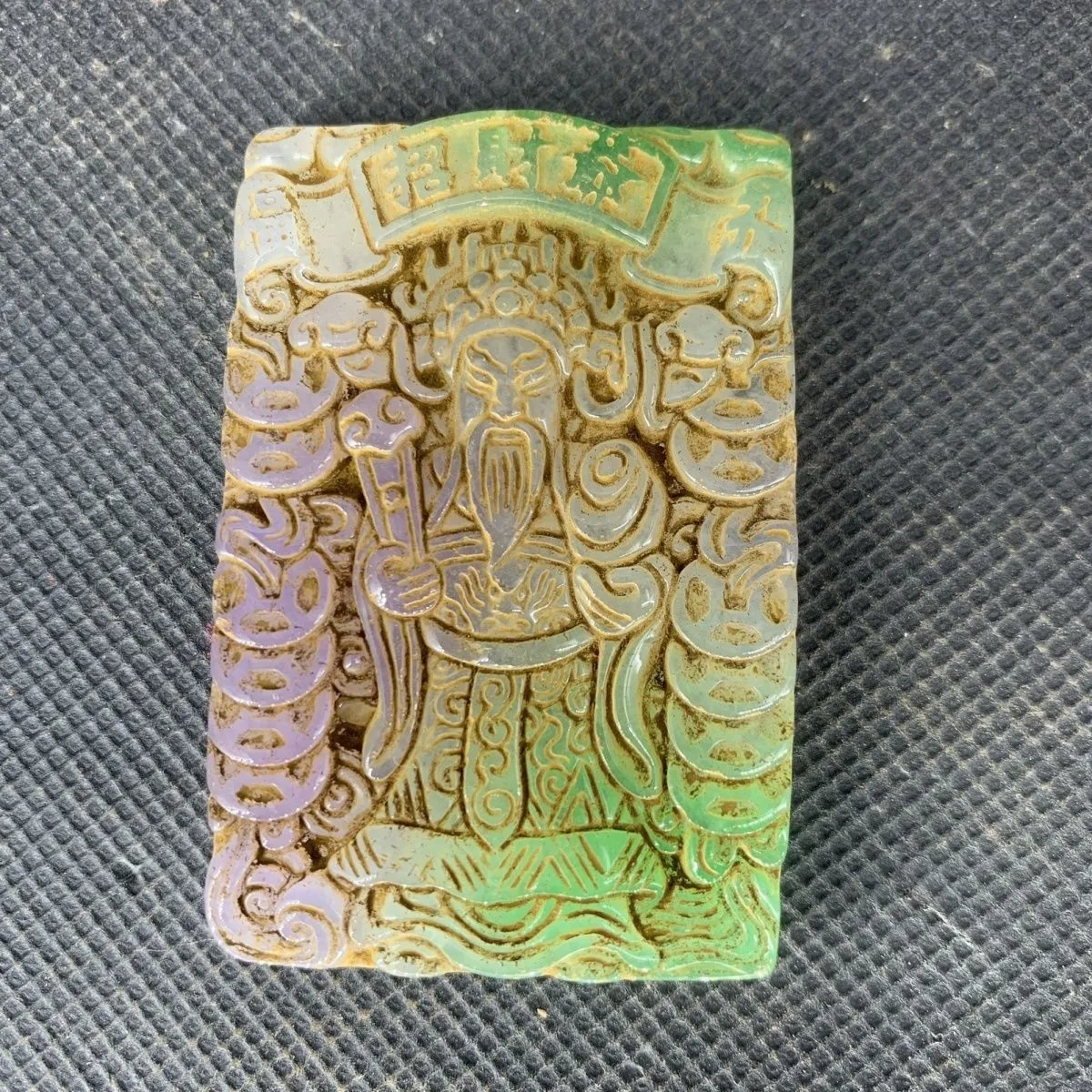Chinese Jadeite Jade Wealth God Pendant Hand Carved Fortune Amulet Vintage Style Feng Shui Lucky Charm Necklace Gift
