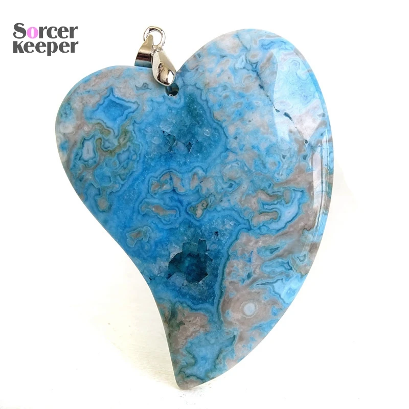 Natural Heart Agate Pendants Crazy Lace Necklaces Polished Palm Healing Crystal Stone Decor Holiday Gif Wiccan Sacrifice BQ448