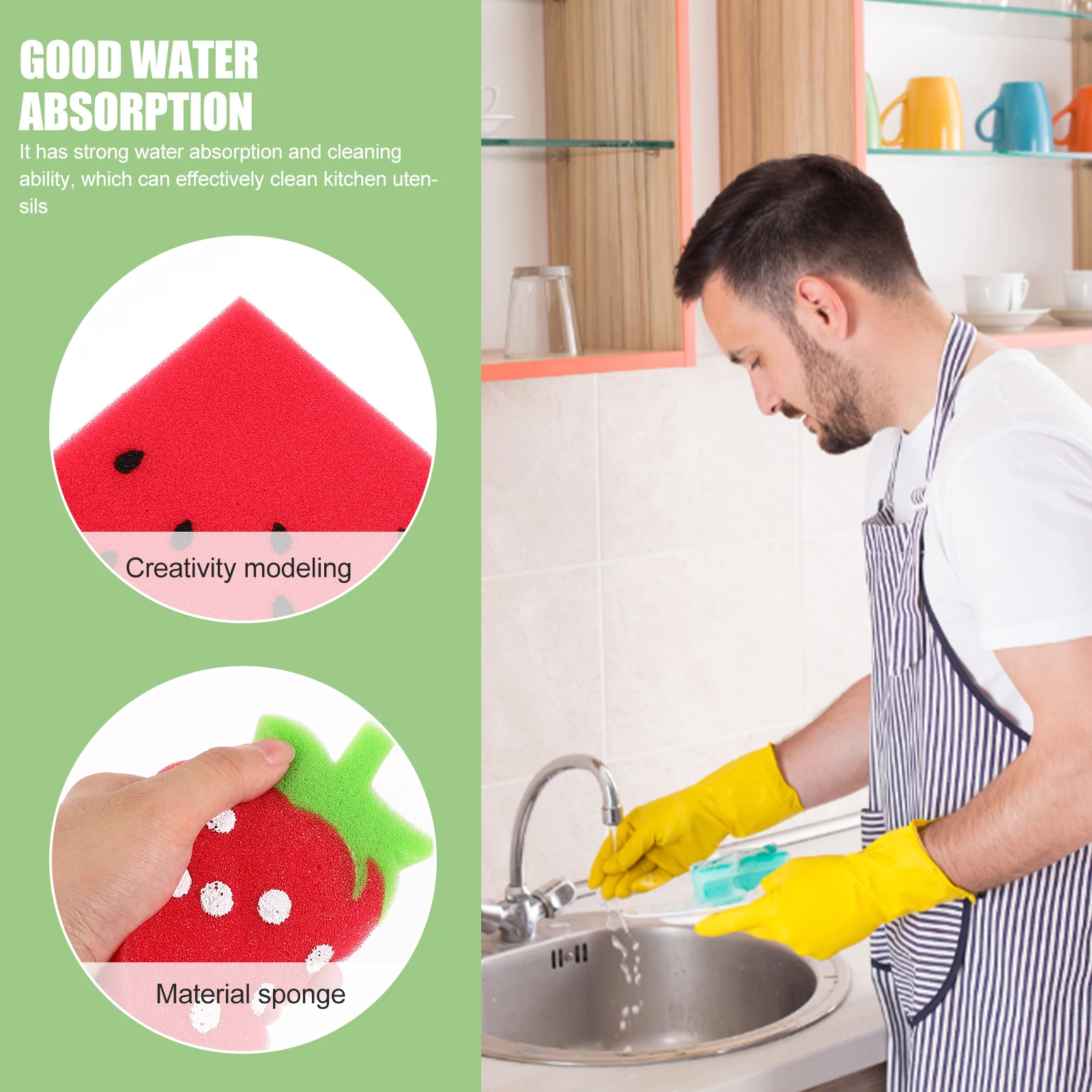 

4pcs Fruit Shaped Scrub Thick Dish Washing For Kitchen Heavy Duty Cleaning Sponge Kitchen Accessories Household Sponge