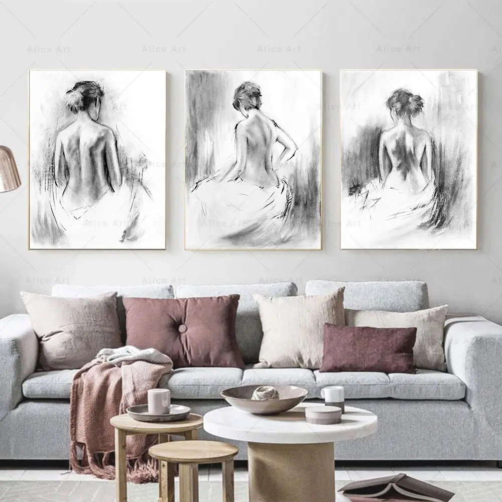 Female Line Drawing Art Canvas Painting Abstract Nude Woman Sketch Print Minimalist Sexy Girl Poster Bathroom Picture Home Decor