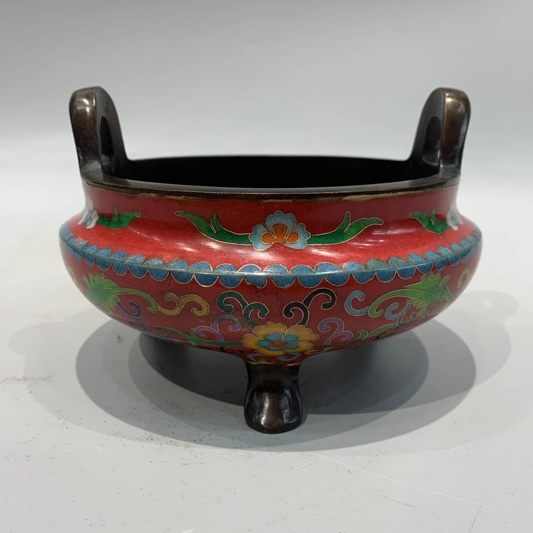 

Vintage Handcrafted Red/Blue/Yellow Cloisonne Enamel Copper Incense Burner from China's Qing Dynasty Qianlong Period