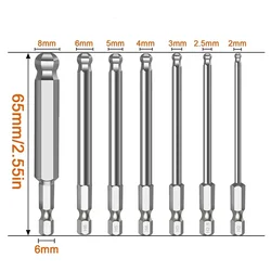 1pc Ball End Hex Screwdriver Bit 65mm Metric Hex Drill Bit 2/2.5/3/4/5/6/8mm Magnetic Driver Bits Multi-function Hand Tool Parts