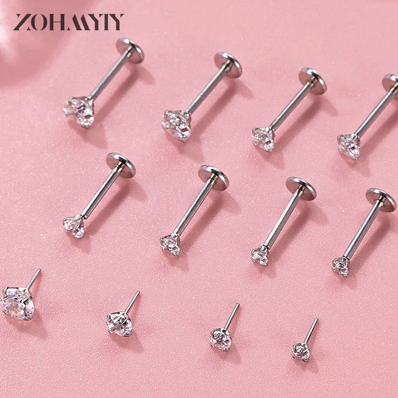 Juego de Piercing Labret de acero de titanio, 1/4 piezas, Color dorado y plateado, para labio, oreja, Tragus, hélice, cartílago