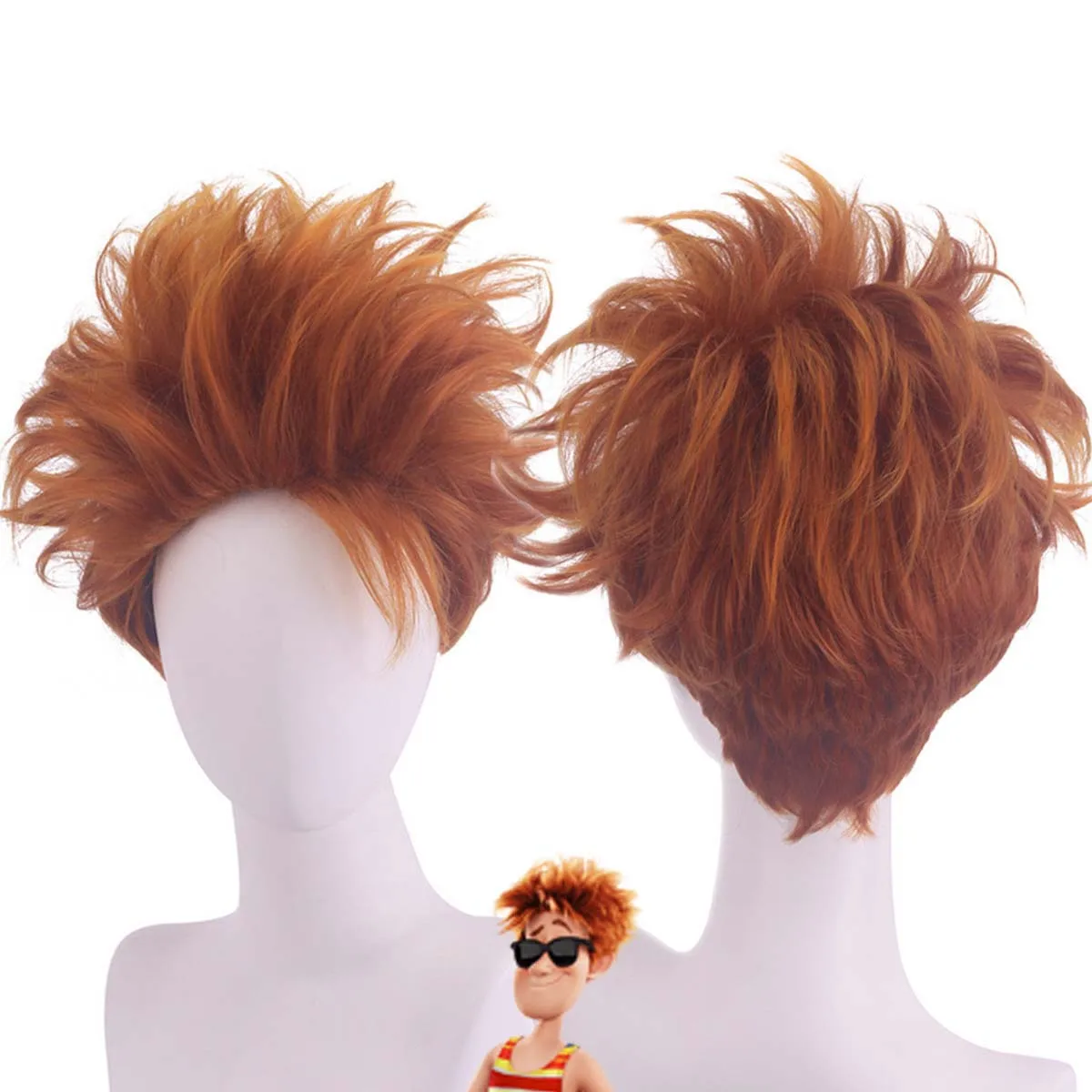 Men Party Johnny Short Curly Orange High Temperature Synthetic Hair Wig