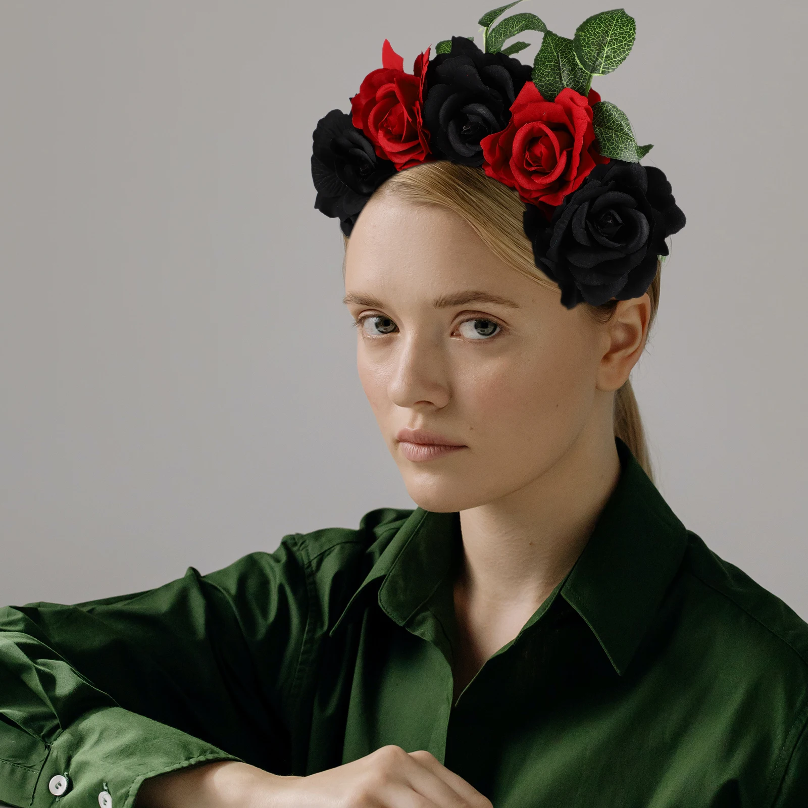 

Rose Accessories Halloween Decor Headbands Simulation Flower Hoop Fabric Crown Wreath Hair Accessory for Party Bright Colors