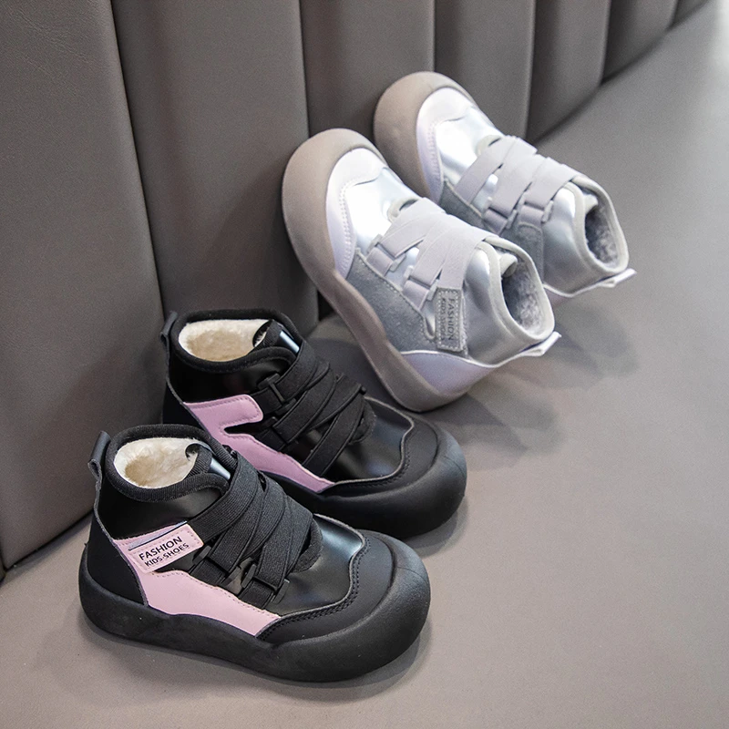 

Детские спортивные ботинки на толстом теплом меху, ботильоны для девочек, мягкая подошва с закрытием пальцев, новинка зимы 2025, детские короткие ботинки в корейском стиле