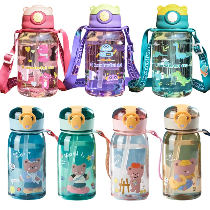 400/650ML Free BPA Leakproof Water Bottle Kids Water Cup Creative Cartoon Cup with Straw Portable Plastic Water Cup for Children