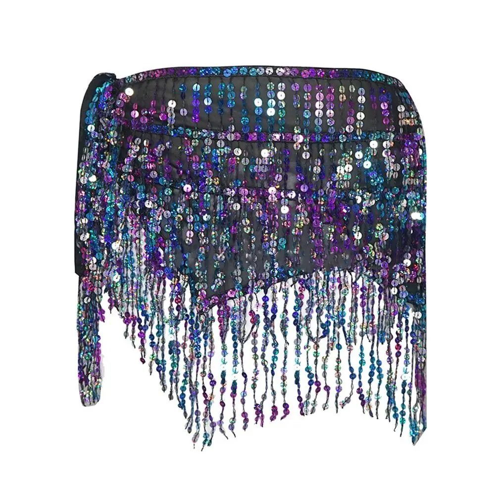 Moda borla dança do ventre hip cachecol lantejoulas boêmio cintura corrente cinto de dança do ventre mostrar trajes