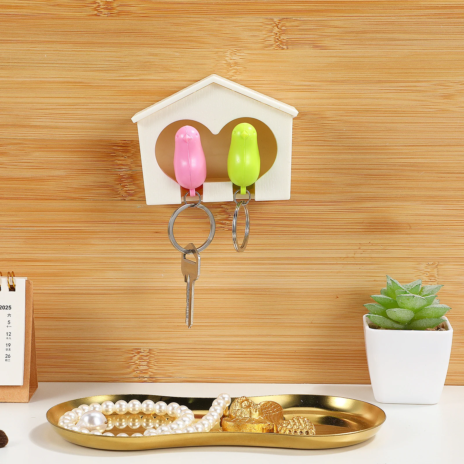 

ABS Material White Birdhouse 2 Pink Keychains Whistle Emergency Use Key Organizer Key Ring Pink Keychain