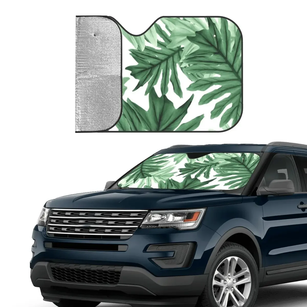 Leaves Leaf Palm Sunshade Windscreen Jungle Tropical Green Plant Car Front Windshield Car Window Windscreen Cover Heat Reflector