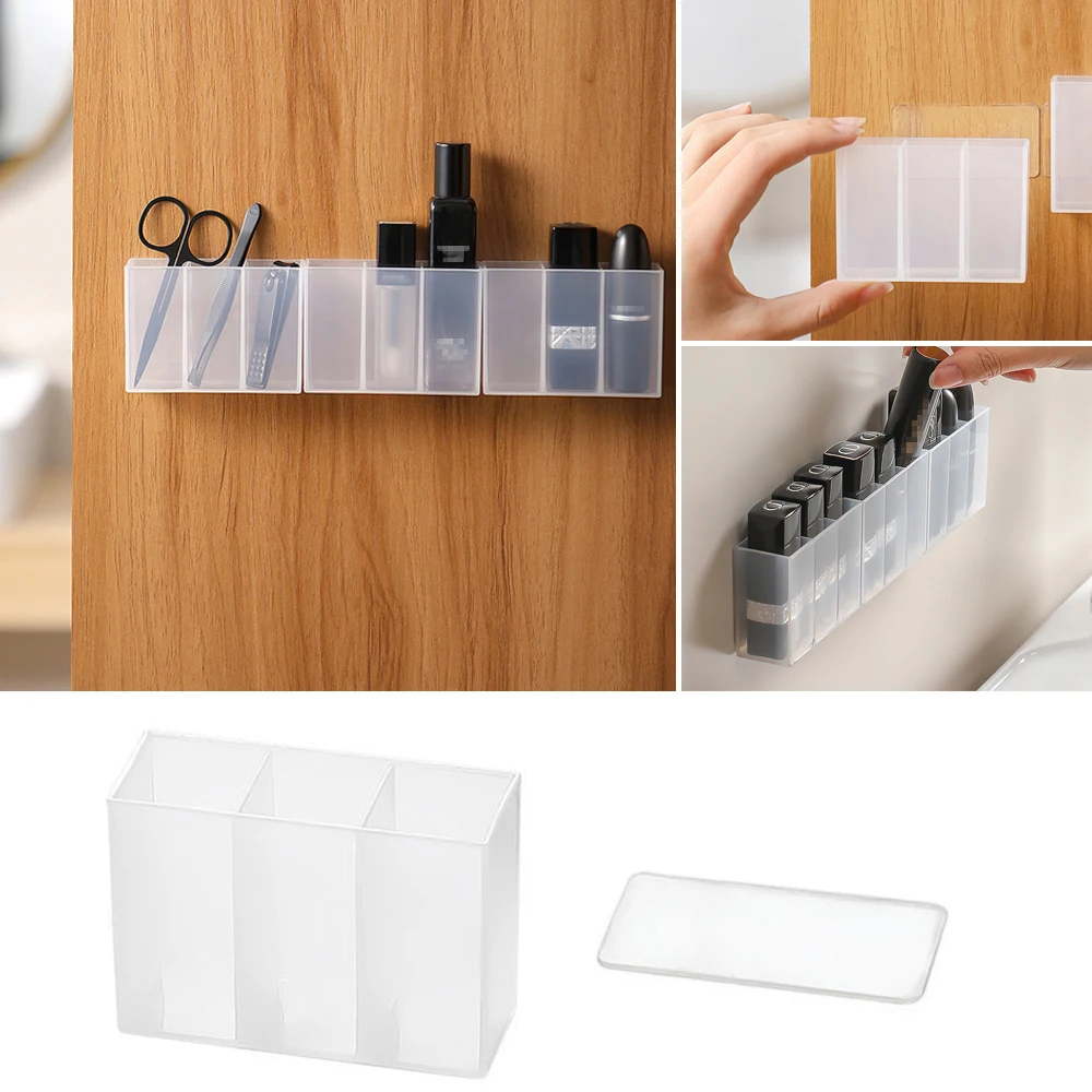 3/2/1 PCS Wall Mounted 3Grids Storage Box Mirror Cabinet Self-adhesive Sundries Organizer Eyebrow Pencil Lipstick Glaze Holder