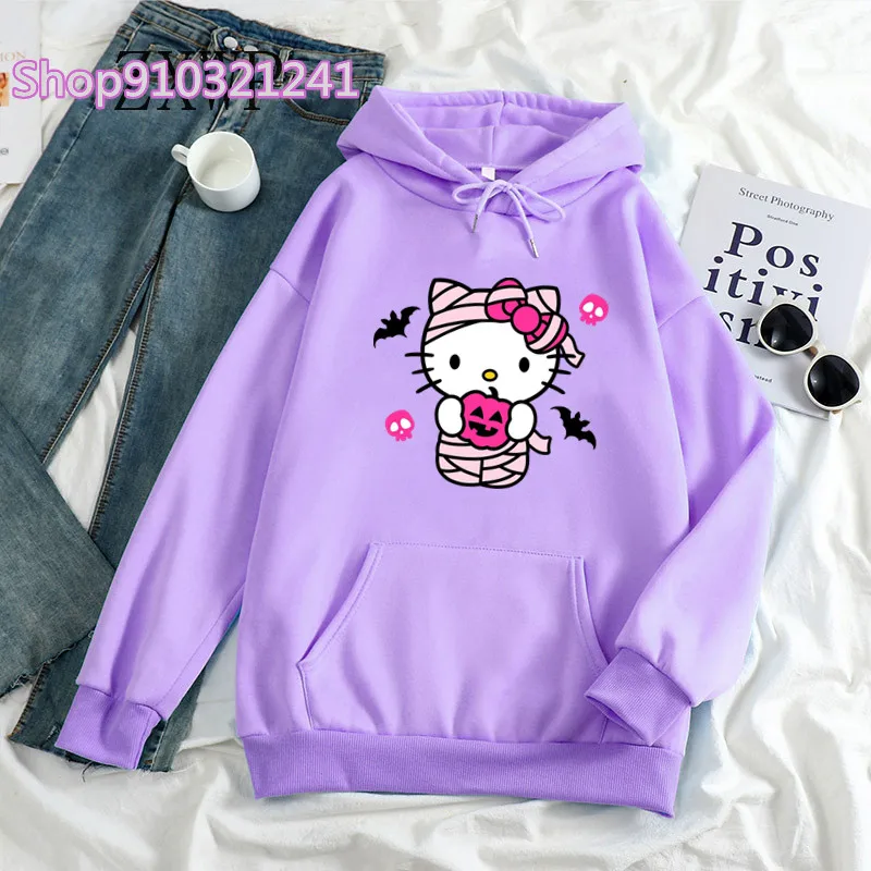 Fashion Women Hoodie Cat Hoodies Spring Autumn Purple Hoodie Sweatshirt Halloween Tops Clothing Oversized Pullover