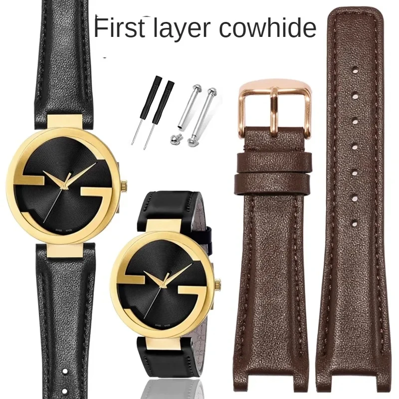 Genuine Leather Watch Strap With Dual G YA1332 1333 1335 Series Dedicated Concave Interface Cowhide Watchband 16/20/22mm