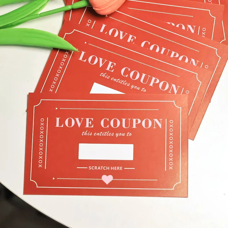 20pcs Scratch-off Cards Valentines Day Surprise Cards LOVE Coupons Anniversary Greeting Card Wedding Party Game Props